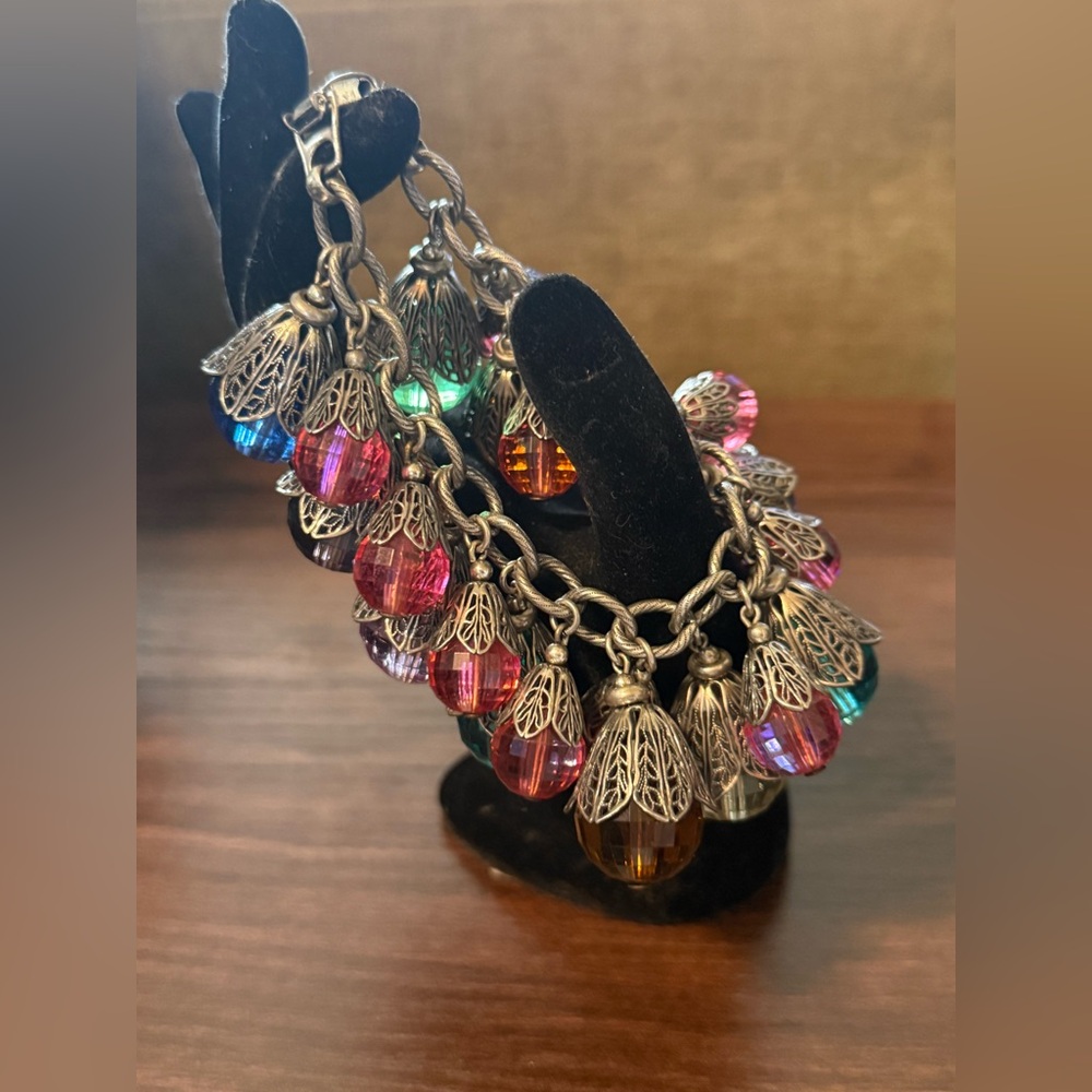 Vintage Napier Multicolor Faceted Bead Charm Bracelet